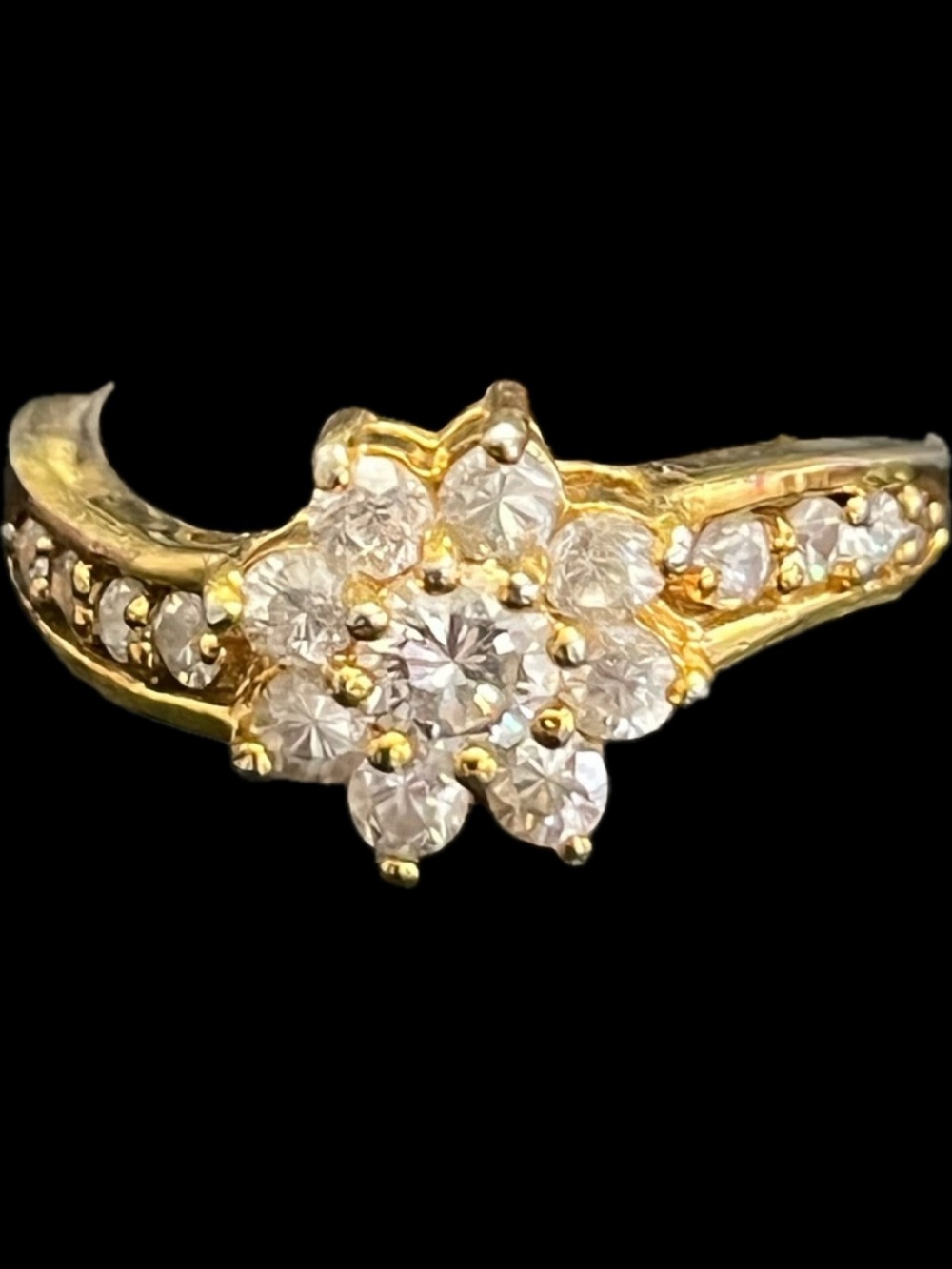 Technibond Gold sterling silver ladies jewelry cz floral flower ring vintage HSN